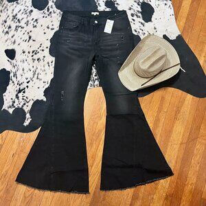 Black Distressed Flare Jeans